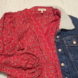 Max Studio Red Floral Long Sleeve Dress